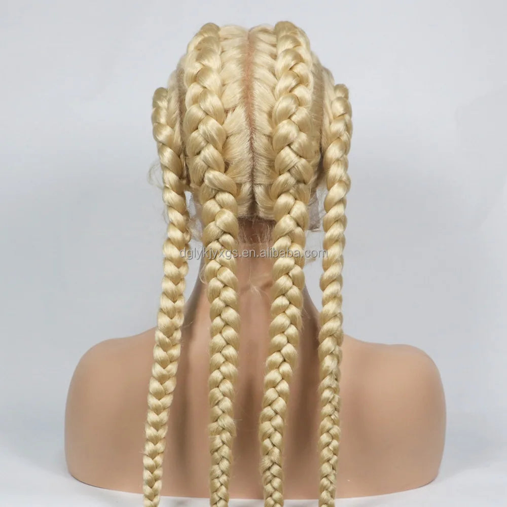 Hot Sale Synthetic Lace Wigs 32inch Long Box Braid Lace Wig Handmade Braided Synthetic Wigs for Women Hair Support Average Size