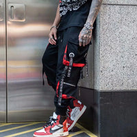 Joggers Cargo Pants for Men Casual Hip Hop Hit Color Pocket Male Trousers Sweatpants Streetwear Ribbons Techwear Pants