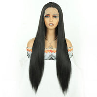 Wholesale High Temperature Fiber 30 Inches Long Straight Lace Wigs for Women Chocolate Brown Synthetic Lace Front Wigs