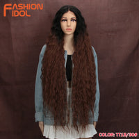 Synthetic Wigs Cosplay Loose Wave Hair Lace Front Wigs For Women Ombre Brown Water Wave 42 Inch Curly Hair Heat Resistant Wig