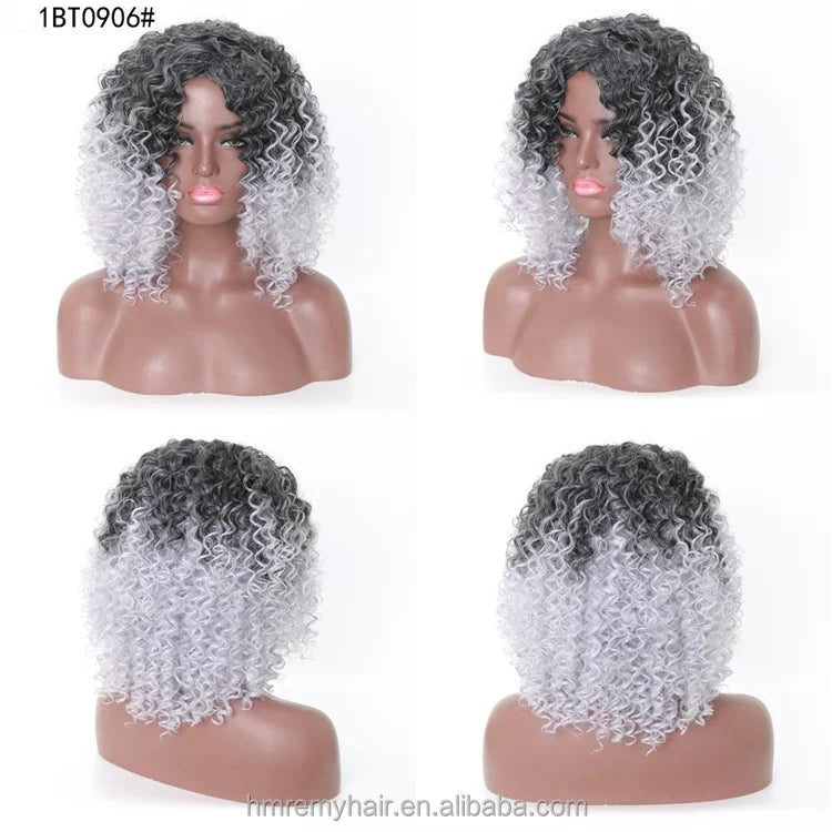 Fast Shipping in Stock  Kinky Curly Wig for Black Synthetic 16inch 1B/33 Black Purple Ombre Short BOB Wig Fior Black Women