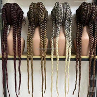 Hot Sale Synthetic Lace Wigs 32inch Long Box Braid Lace Wig Handmade Braided Synthetic Wigs for Women Hair Support Average Size