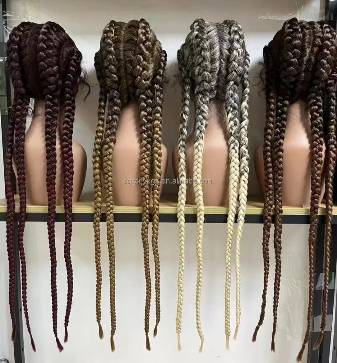Hot Sale Synthetic Lace Wigs 32inch Long Box Braid Lace Wig Handmade Braided Synthetic Wigs for Women Hair Support Average Size