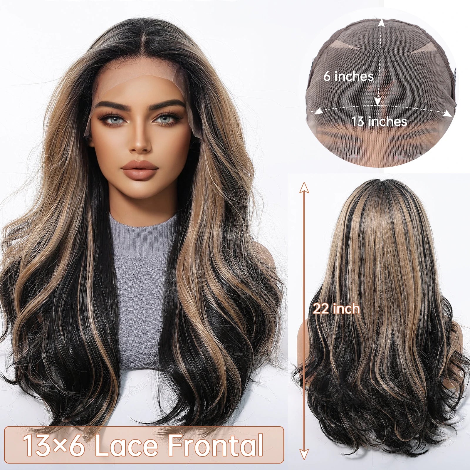 13*6 HD Lace Wig Synthetic Future Fiber Soft Wig Long Straight Mixed 180% Density Ombre Blonde Mixed Multi-Color Stripes
