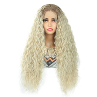 Wholesale High Temperature Fiber 28 Inches Long Curly Lace Wigs for Women Ombre Blonde Ginger Synthetic Lace Front Wigs