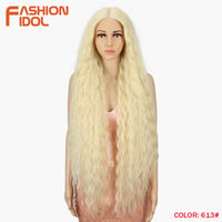Synthetic Wigs Cosplay Loose Wave Hair Lace Front Wigs For Women Ombre Brown Water Wave 42 Inch Curly Hair Heat Resistant Wig