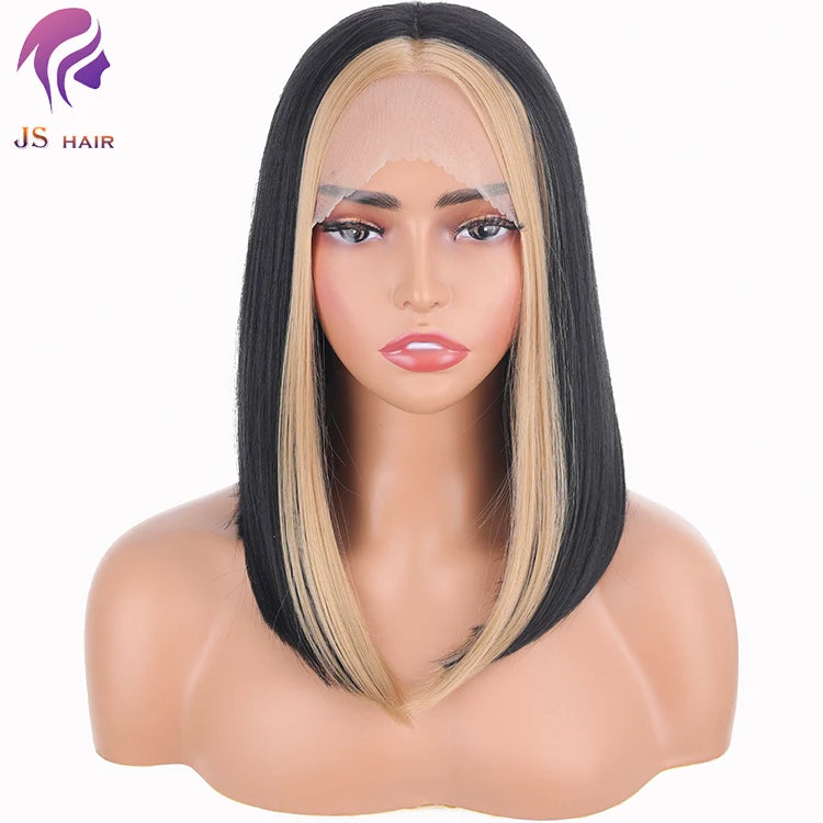 Wholesale Prices Custom logo Heat Resistant Synthetic Hair Frontal Short Wigs Silky Straight Wave bob Wigs for Black Women bob