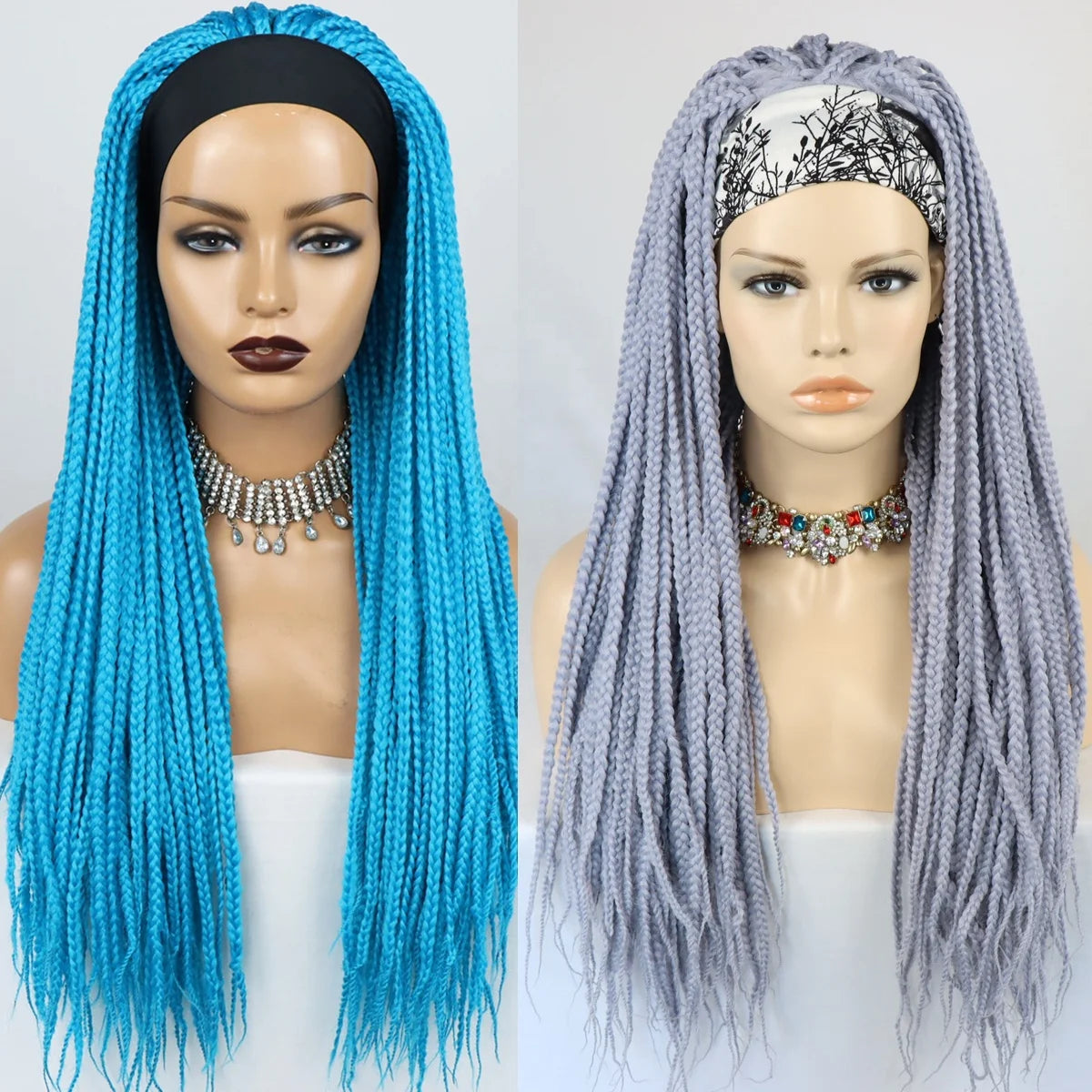 Long Headband Synthetic Braided Wigs With Curly Faux Locs Crochet Braiding Hair Dreadlocks Wrap Wigs for Black Women