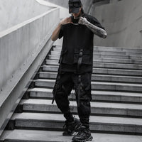 2021 Mens casual ribbons techwear cargo pants with many pockets man harajuku vintage punk harem pants hip hop trousers