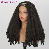 24inch U Part Synthetic Braided Hair Wig for Black Women Long Texture with Unique Curls Heat Resistant Hair Wig Clip in Half Wig