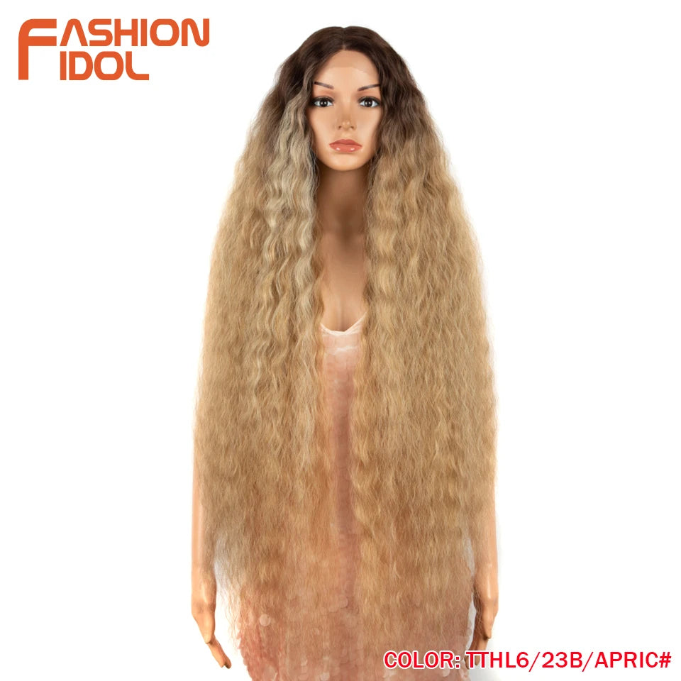 Synthetic Wigs Cosplay Loose Wave Hair Lace Front Wigs For Women Ombre Brown Water Wave 42 Inch Curly Hair Heat Resistant Wig