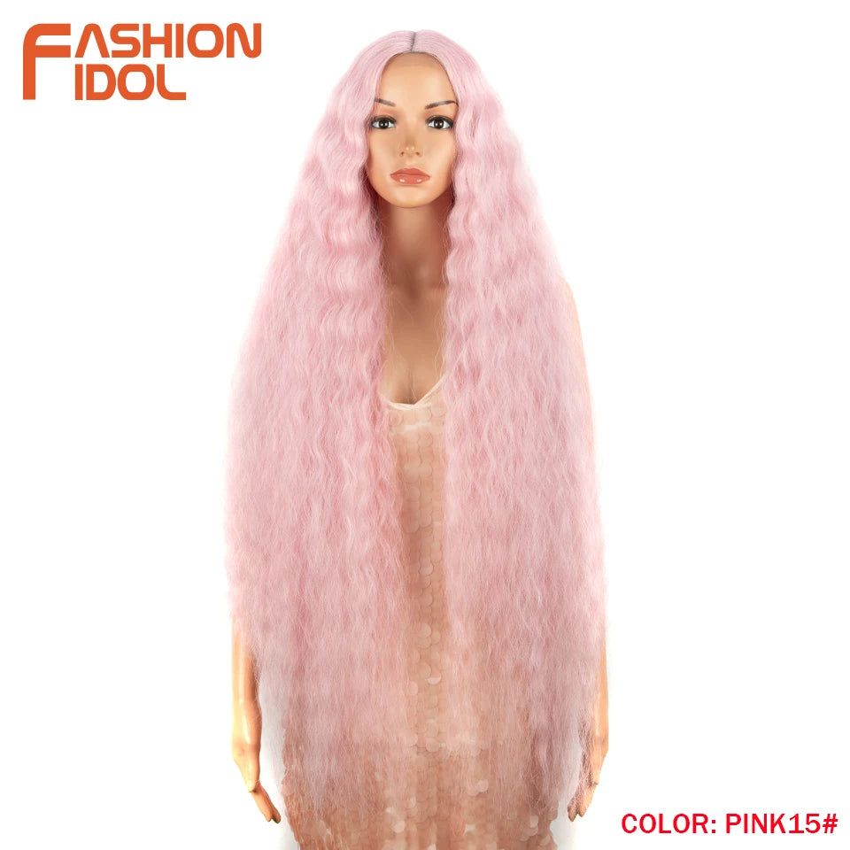 Synthetic Wigs Cosplay Loose Wave Hair Lace Front Wigs For Women Ombre Brown Water Wave 42 Inch Curly Hair Heat Resistant Wig