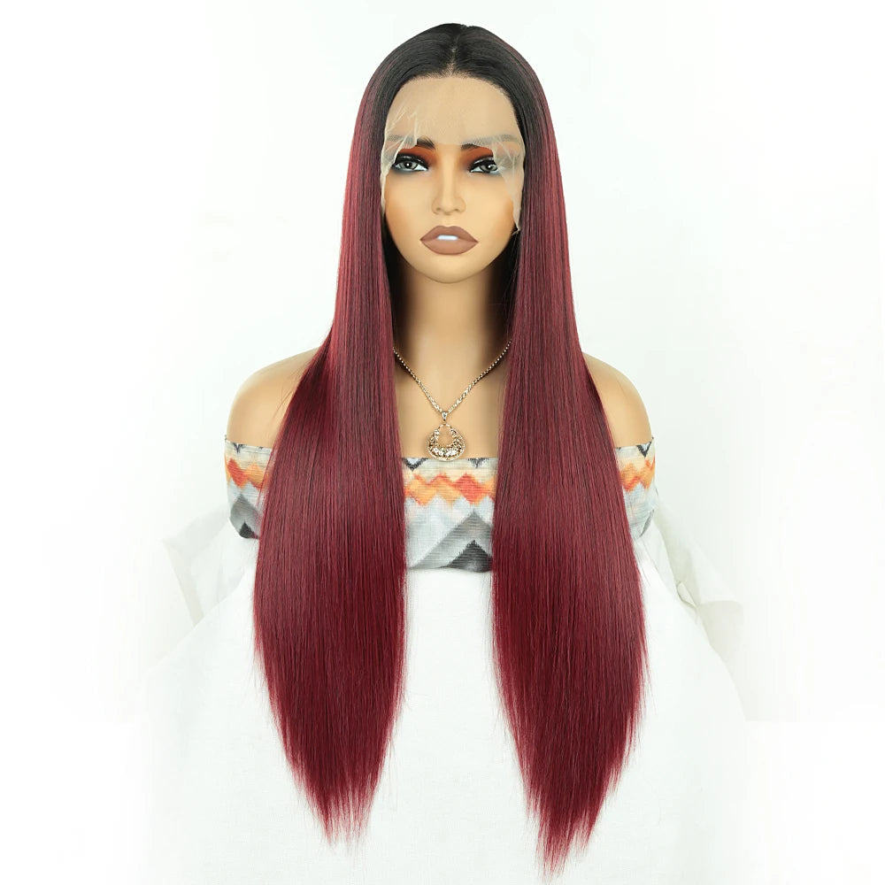 Wholesale High Temperature Fiber 30 Inches Long Straight Lace Wigs for Women Chocolate Brown Synthetic Lace Front Wigs