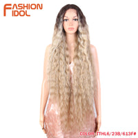 Synthetic Wigs Cosplay Loose Wave Hair Lace Front Wigs For Women Ombre Brown Water Wave 42 Inch Curly Hair Heat Resistant Wig