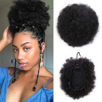 Fujia Synthetic Curly Hair Ponytail African American Short Afro Kinky Curly Wrap Drawstring Puff Ponytail Hair Extensions Wig