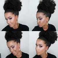 Fujia Synthetic Curly Hair Ponytail African American Short Afro Kinky Curly Wrap Drawstring Puff Ponytail Hair Extensions Wig