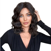 Dark Brown Water Wigs for Women Wavy Middle Part Synthetic Medium Shoulder Length Wig Soft Natural Looking Hair Wig