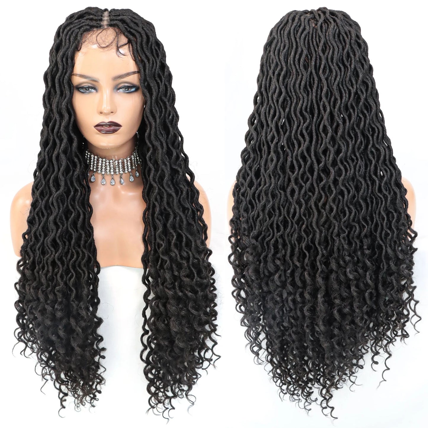 Braided Lace Front Wigs for Black Women 26inch Goddess Wavy Locs Crochet Braid Hair Soft Faux Locs Dreadlocks Synthetic Lace Wig