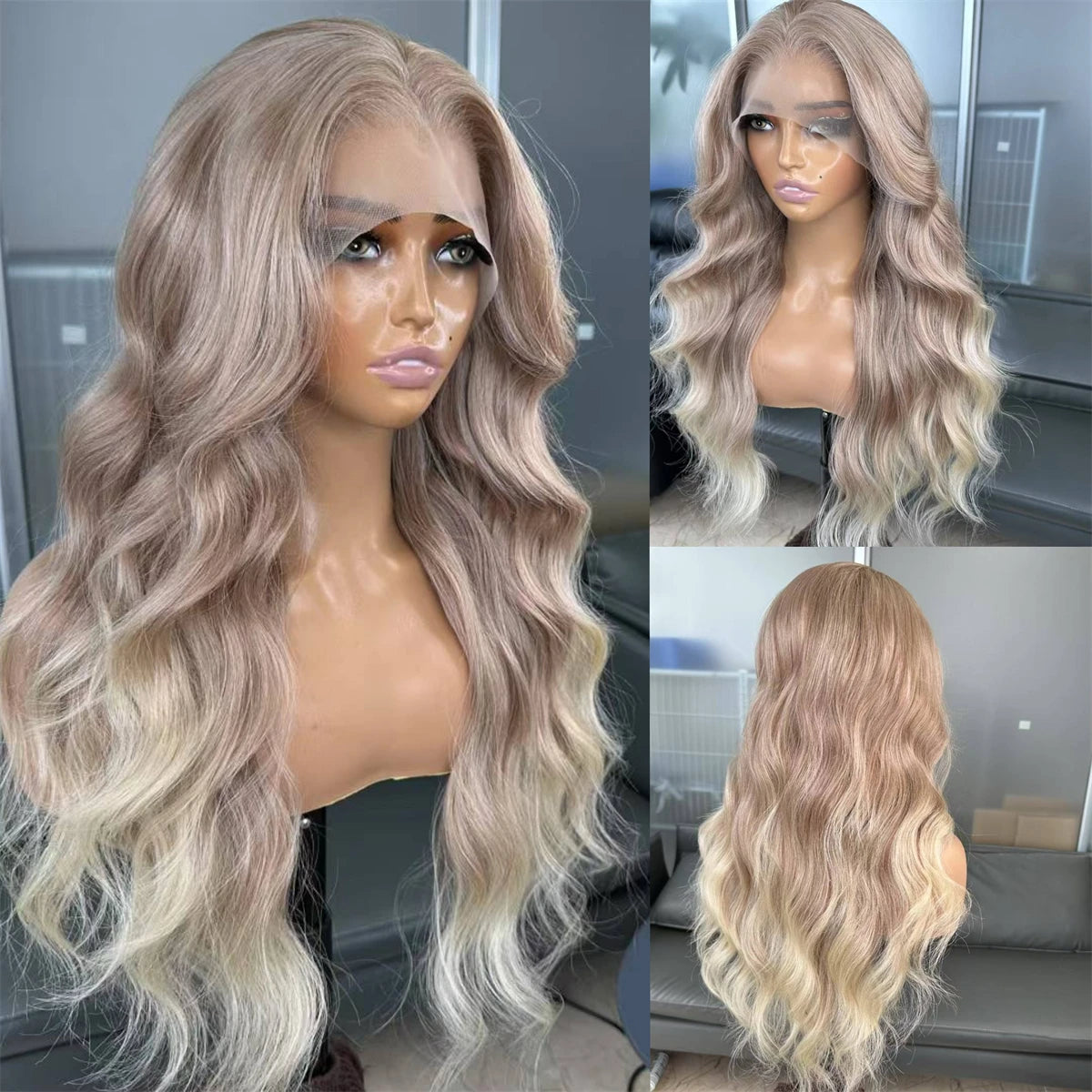 Hot Selling Pre Plucked Hairline 613# Kinky Straight Heat Resistant Glueless Synthetic Lacefront Wig for Black Womens Daily Use
