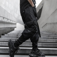 2021 Mens casual ribbons techwear cargo pants with many pockets man harajuku vintage punk harem pants hip hop trousers