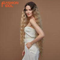 Synthetic Wigs Cosplay Loose Wave Hair Lace Front Wigs For Women Ombre Brown Water Wave 42 Inch Curly Hair Heat Resistant Wig