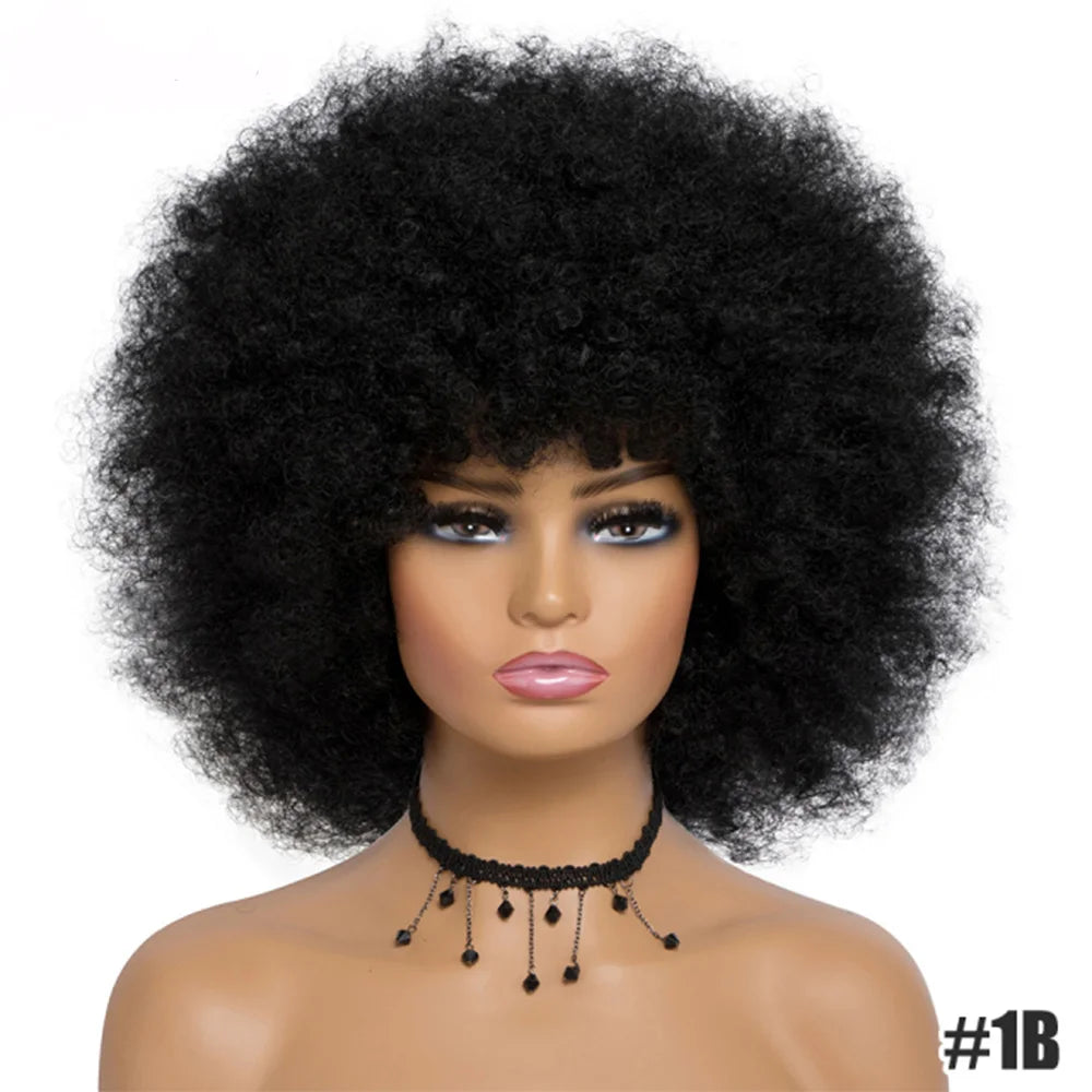 Short Hair Afro Kinky Curly Wigs With Bangs for Black Women African Synthetic Ombre Glueless Cosplay Natural Blonde Red Blue Wig
