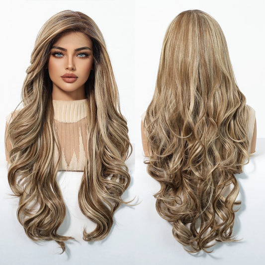 13*6 HD Lace Wig Synthetic Future Fiber Soft Wig Long Straight Mixed 180% Density Ombre Blonde Mixed Multi-Color Stripes
