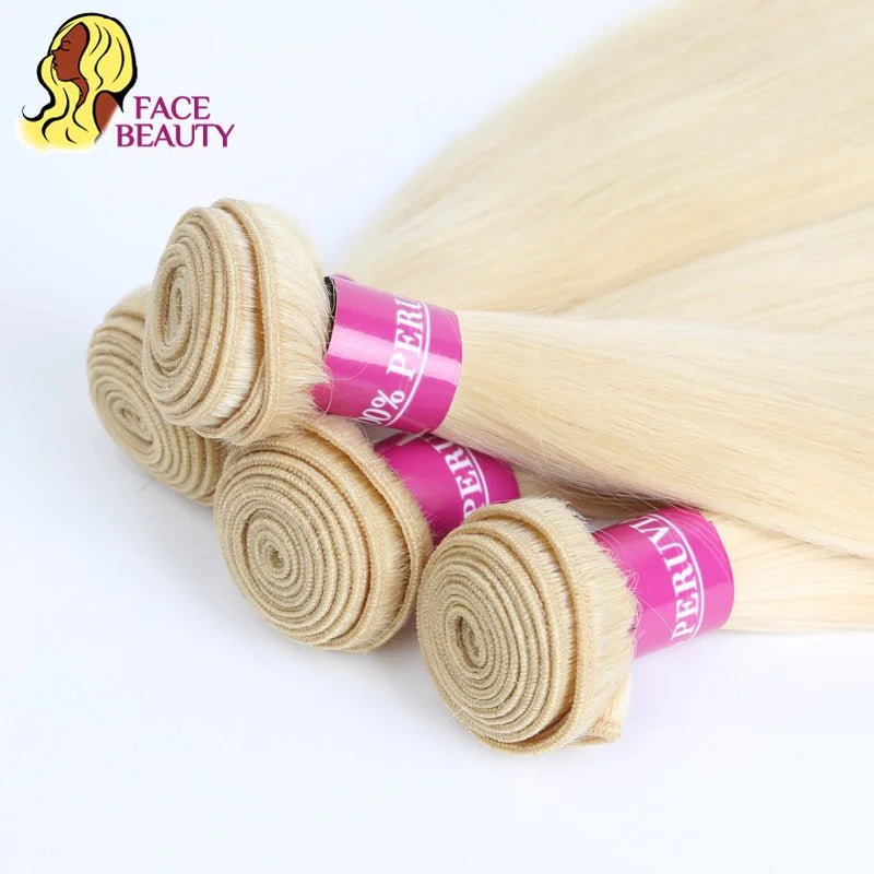 Facebeauty 613 Honey Blonde Peruvian Straight Remy Hair Weave Bundles 1/3/4 Pcs Lot Human Hair Extensions 8 - 40 inch Can Be Dye