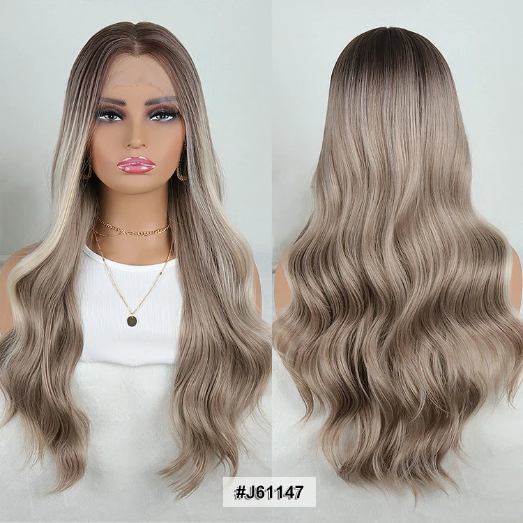 Julianna Lace Front Wig Highlight Ombre Colored Natural Hairline Heat Resistant Body Loose Deep Wave Synthetic Lace Frontal Wig