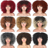 Cheap Price Afro Kinky Curly Bob Wig With Bangs Machine Made Wigs for Black Women Brazilian Curly Synthetic Hair Wigs