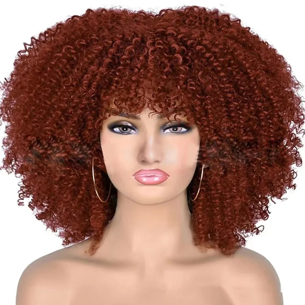 Afro Kinky Curly Wigs With Bangs for Black Women High Temperature African Synthetic Ombre Glueless Cosplay Wigs