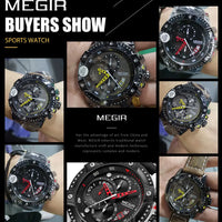 MEGIR Casual Watch Men Top Brand Luxury Chronograph Quartz Wristwatch Leather Strap Army Sport Watches Relogios Masculio 2130