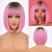 Ainizi 12'' Short bob Black Machine Made Elegant Fashion Synthetic Hair Wigs With Bangs for Women