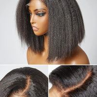 Factory Wholesale Yaki Kinky Straight Black Glueless Lace Front Short Synthetic Hair Wigs for Afro Black Women