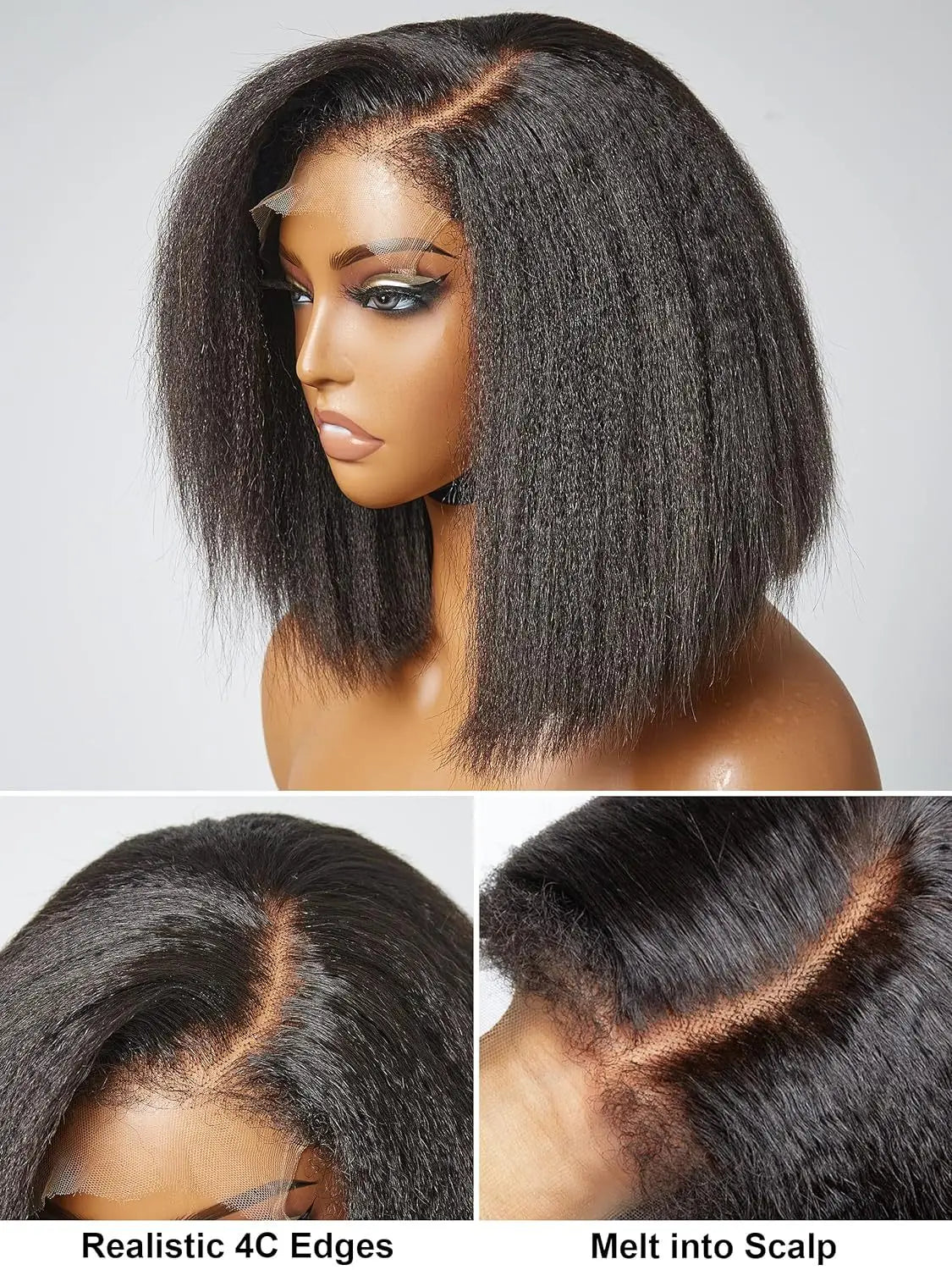 Factory Wholesale Yaki Kinky Straight Black Glueless Lace Front Short Synthetic Hair Wigs for Afro Black Women
