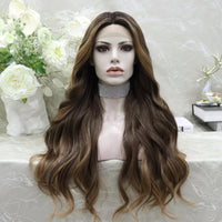 Ombre Ash Blond Premium Synthetic Wigs Wholesale Not Shiny Matte Luxury Heat Resistant Synthetic Lace Front Wig for Women