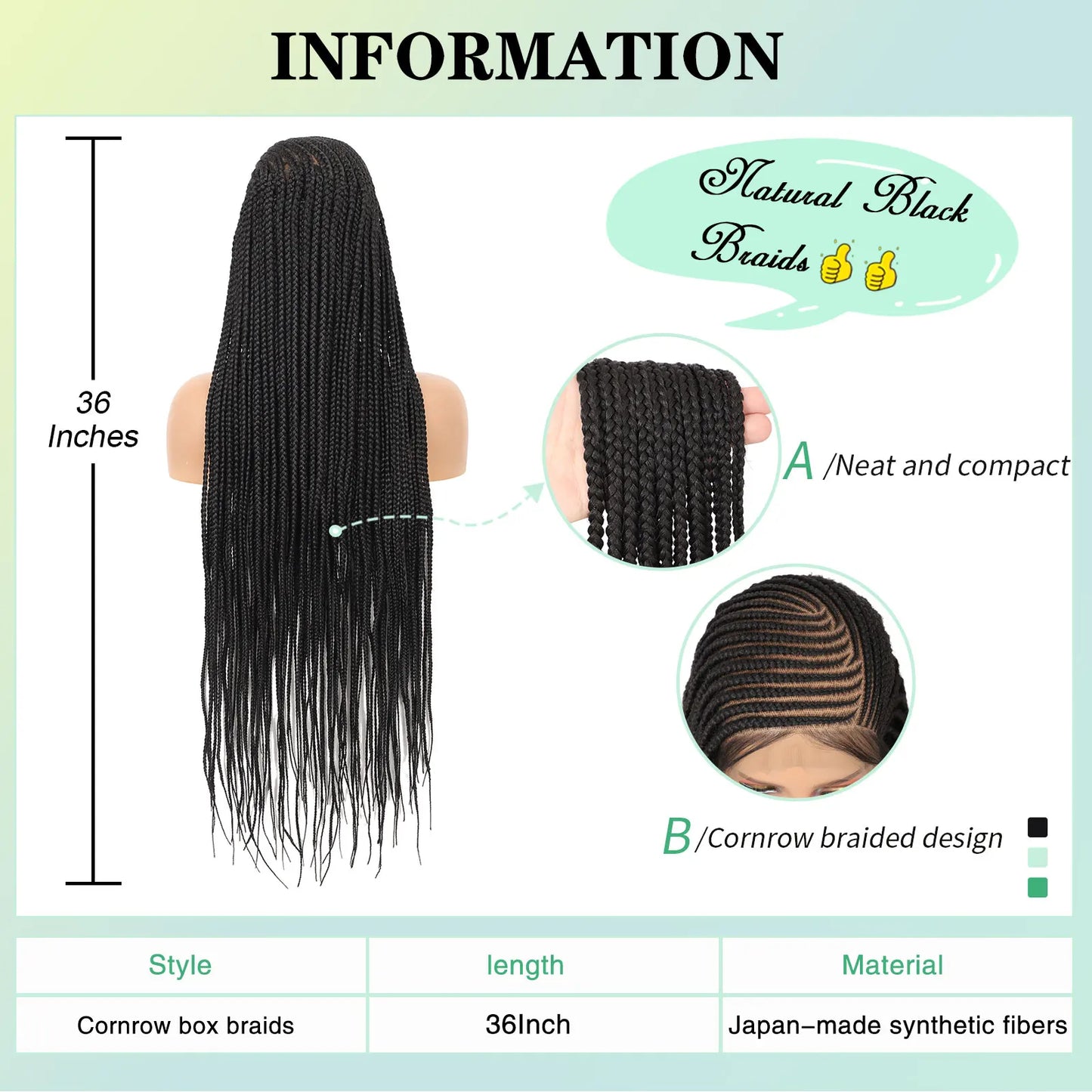 13X8 HD Lace Front Box Braided Wigs for Women Lemonade Cornrow Braids Wigs with Baby Hair Synthetic Lace Frontal Braid Wig 36"