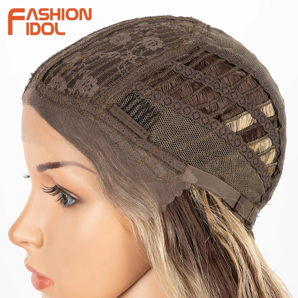 Synthetic Wigs Cosplay Loose Wave Hair Lace Front Wigs For Women Ombre Brown Water Wave 42 Inch Curly Hair Heat Resistant Wig