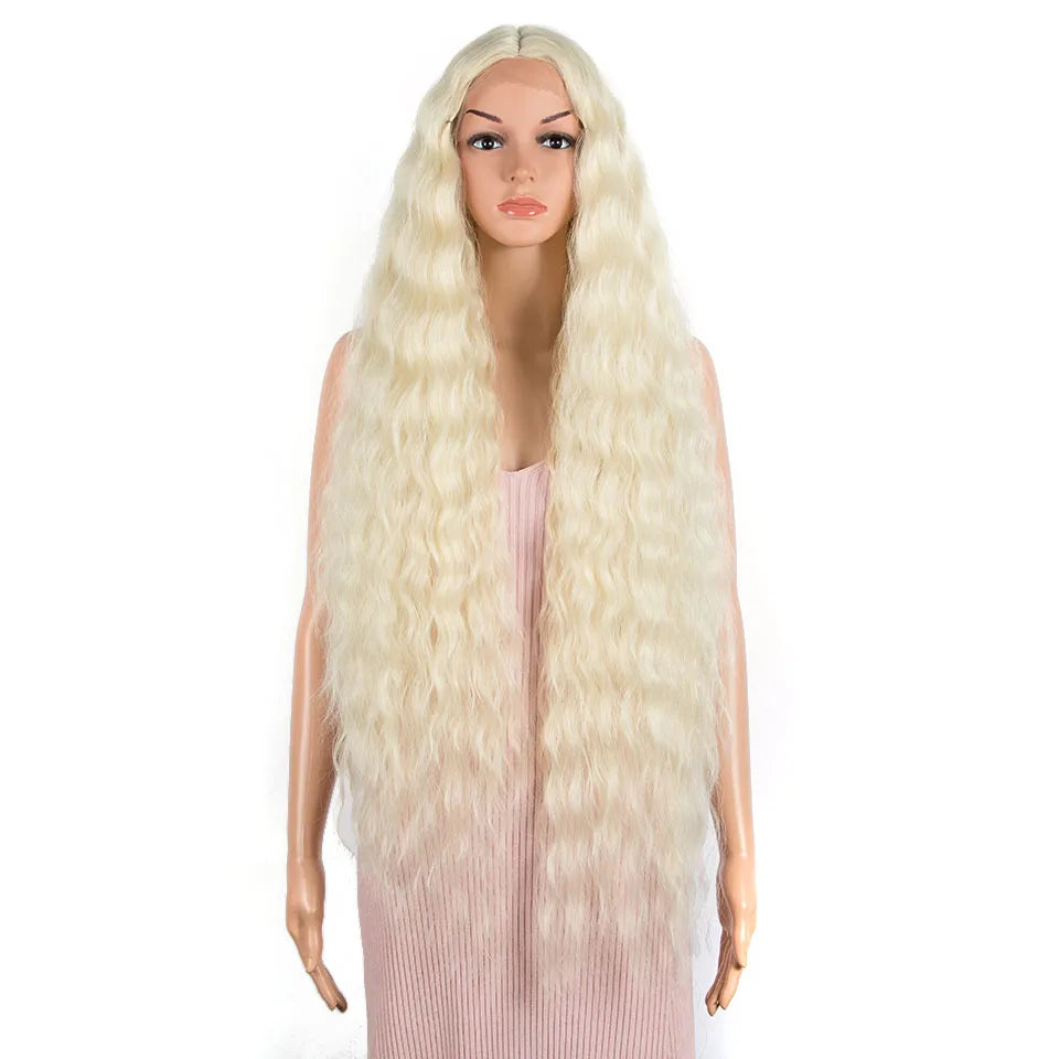 Synthetic Wigs Cosplay Loose Wave Hair Lace Front Wigs For Women Ombre Brown Water Wave 42 Inch Curly Hair Heat Resistant Wig