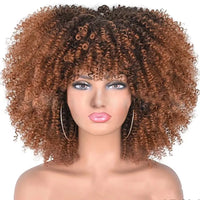 Afro Kinky Curly Wigs With Bangs for Black Women High Temperature African Synthetic Ombre Glueless Cosplay Wigs