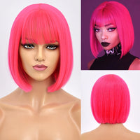 Ainizi 12'' Short bob Black Machine Made Elegant Fashion Synthetic Hair Wigs With Bangs for Women