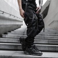 2021 Mens casual ribbons techwear cargo pants with many pockets man harajuku vintage punk harem pants hip hop trousers