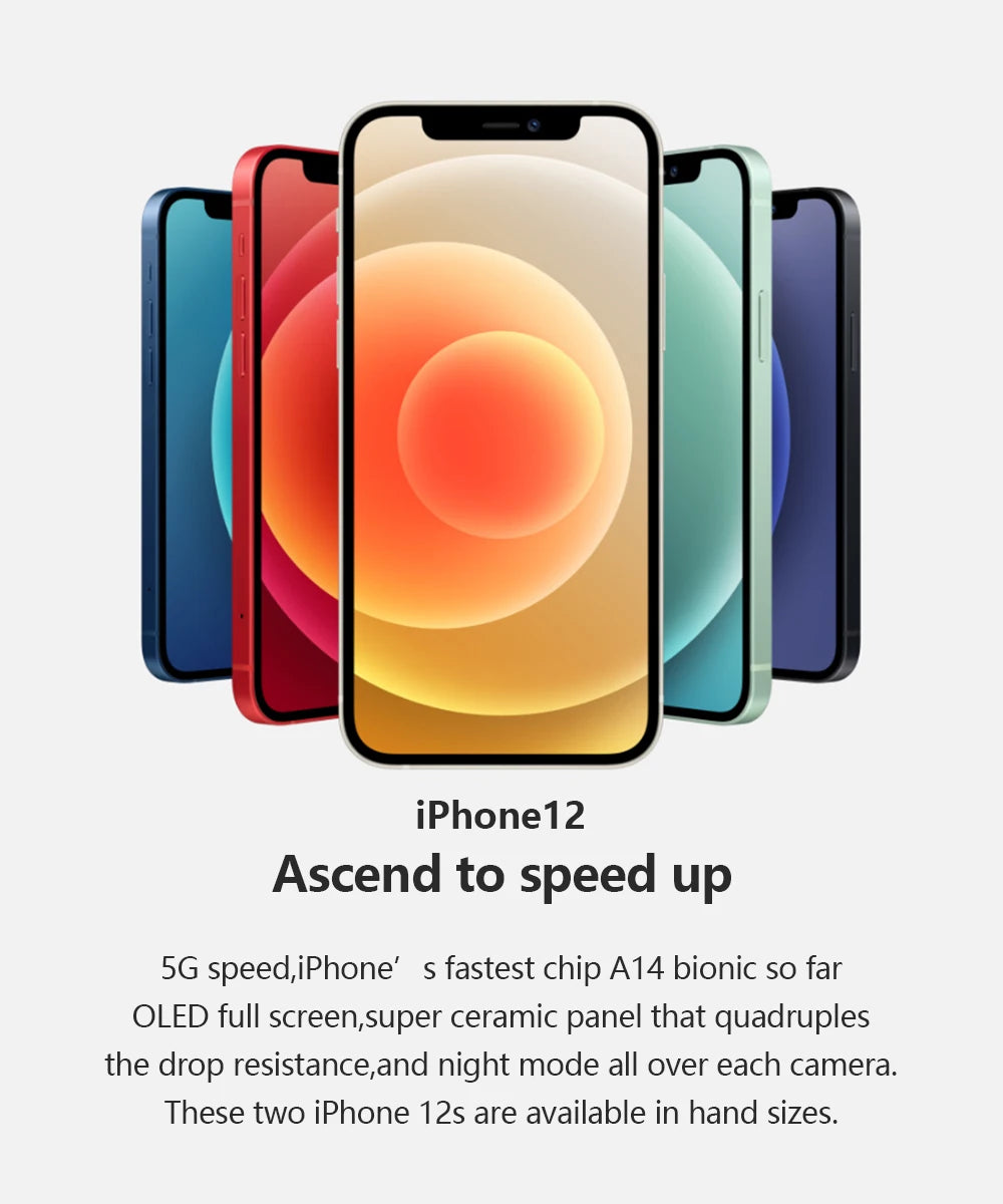 Original CN&US Version iPhone 12 5G 6.1" Super OLED RAM 4GB ROM 64/128/256GB A14 Bionic Face ID NFC Genuine iPhone12 2Sims&1sim