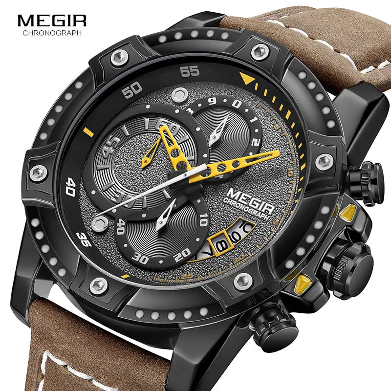 MEGIR Casual Watch Men Top Brand Luxury Chronograph Quartz Wristwatch Leather Strap Army Sport Watches Relogios Masculio 2130