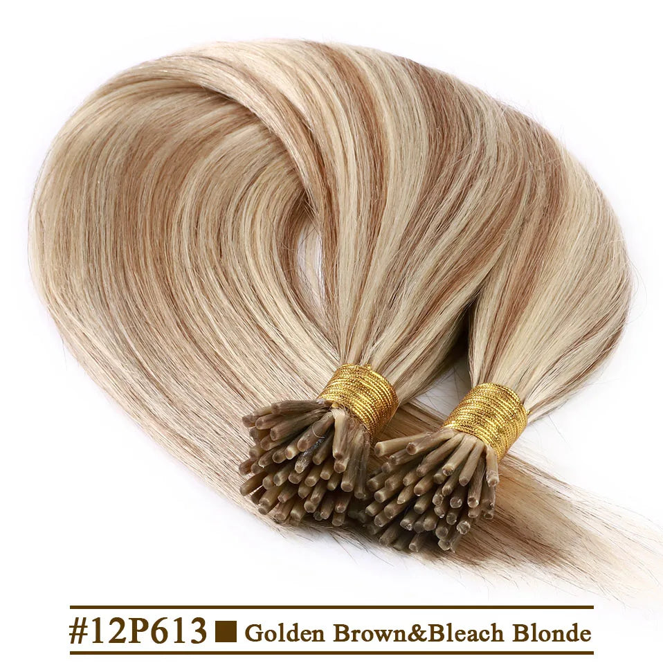 S-noilite 50pcs I Tip Microlink Hair Extensions 1g/s Straight Human Hair Fusion Keratin Micro Ring Stick Hair Pre-Bond Blonde