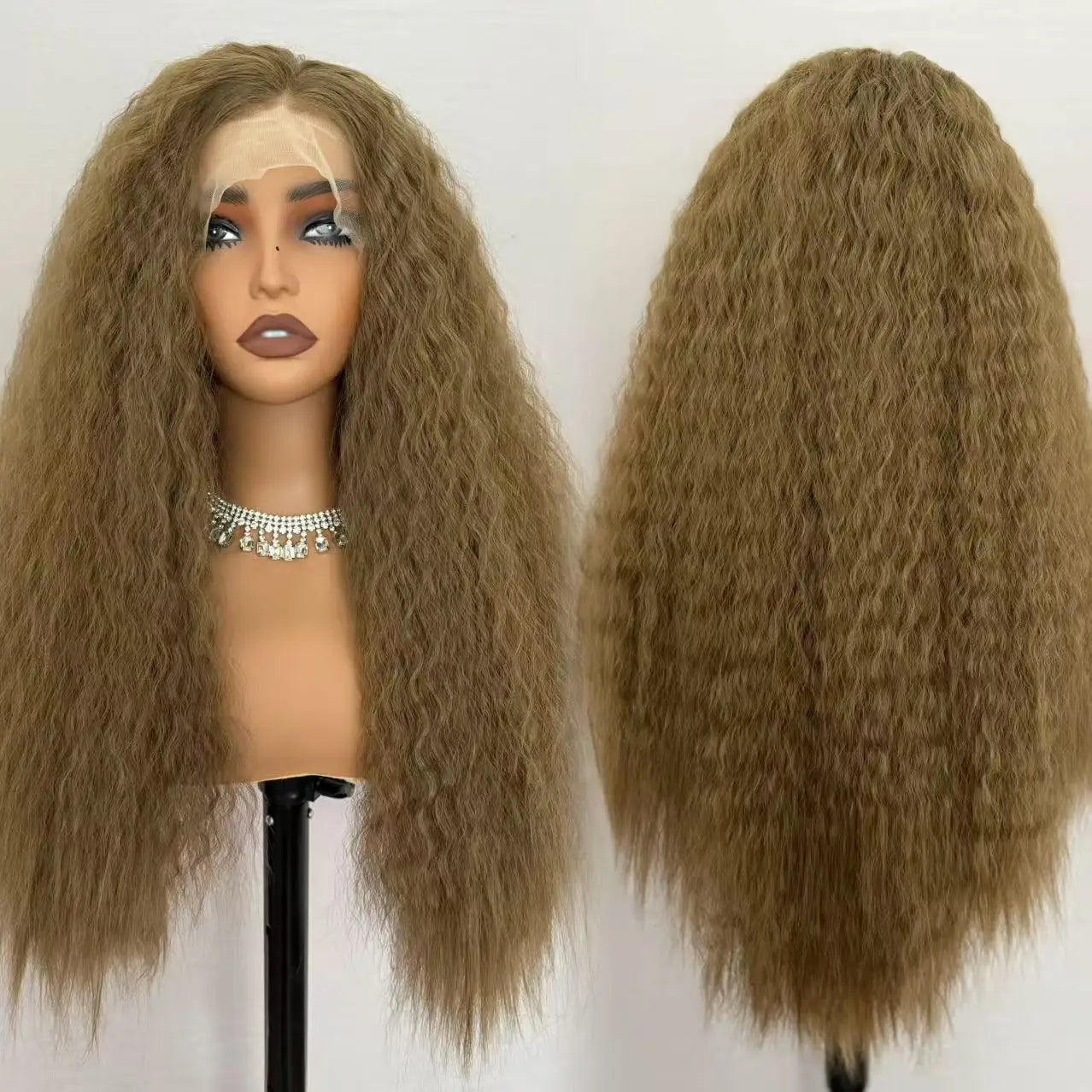 Hot Selling Pre Plucked Hairline 613# Kinky Straight Heat Resistant Glueless Synthetic Lacefront Wig for Black Womens Daily Use