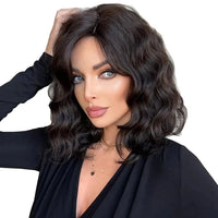 Dark Brown Water Wigs for Women Wavy Middle Part Synthetic Medium Shoulder Length Wig Soft Natural Looking Hair Wig