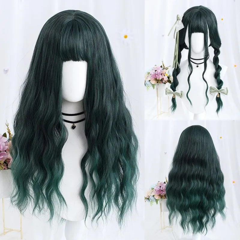 VICWIG Synthetic Hair Long Wavy Purple Green Black Blue Brown Cosplay Wig with Bangs for Women