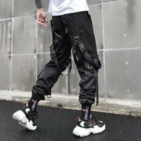 Joggers Cargo Pants for Men Casual Hip Hop Hit Color Pocket Male Trousers Sweatpants Streetwear Ribbons Techwear Pants