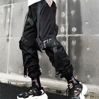 Joggers Cargo Pants for Men Casual Hip Hop Hit Color Pocket Male Trousers Sweatpants Streetwear Ribbons Techwear Pants